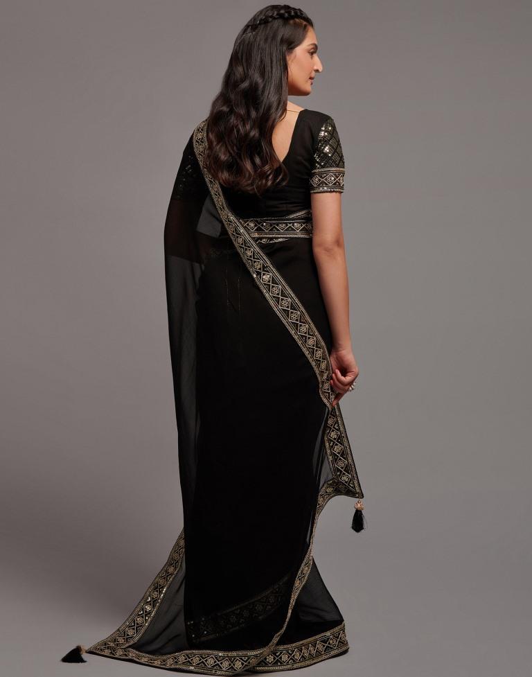 Black Chiffon Plain Saree | Leemboodi