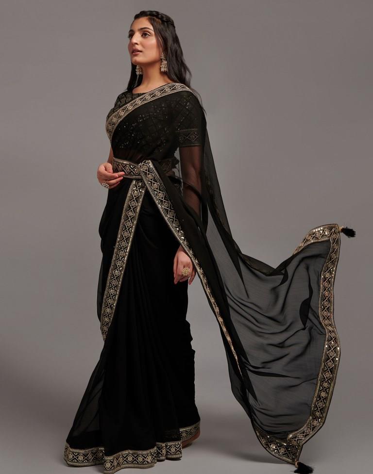 Black Chiffon Plain Saree | Leemboodi