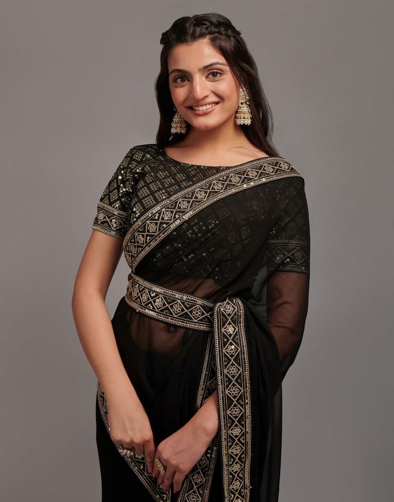 Black Chiffon Plain Saree | Leemboodi