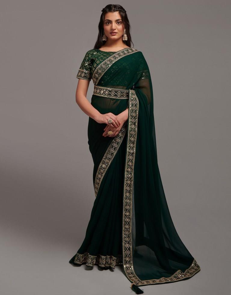 Green Chiffon Plain Saree | Leemboodi