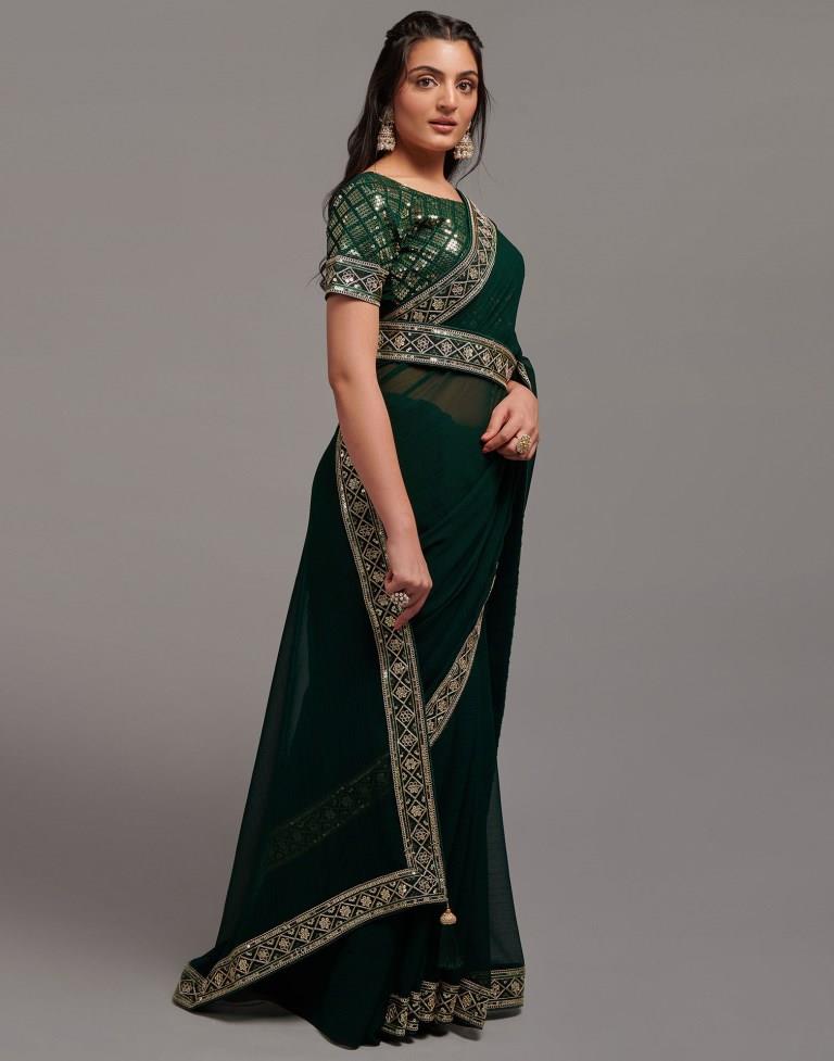 Green Chiffon Plain Saree | Leemboodi