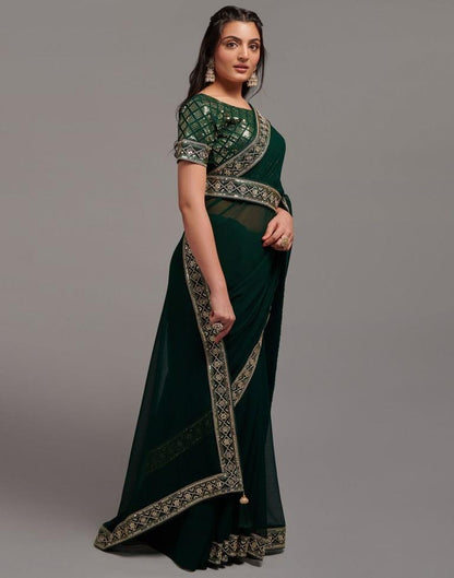 Green Chiffon Plain Saree | Leemboodi