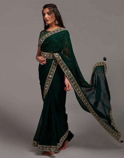Green Chiffon Plain Saree | Leemboodi