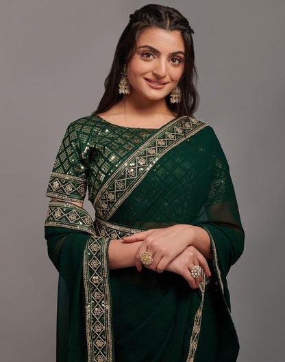 Green Chiffon Plain Saree | Leemboodi