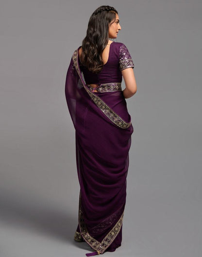 Wine Chiffon Plain Saree | Leemboodi