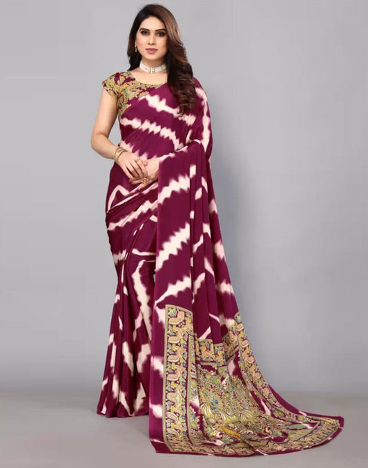 Purple Chiffon Printed Saree