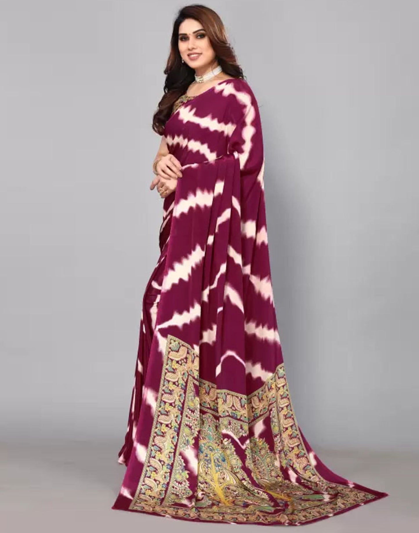 Purple Chiffon Printed Saree