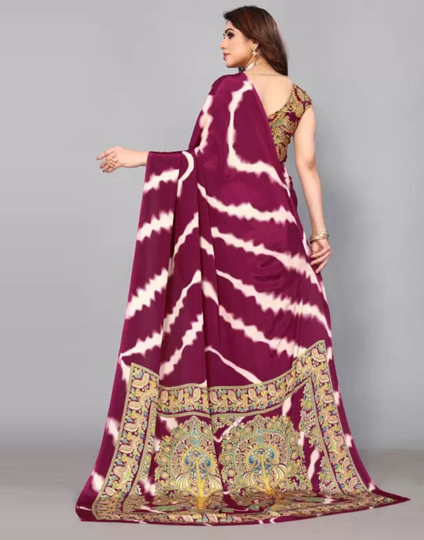 Purple Chiffon Printed Saree
