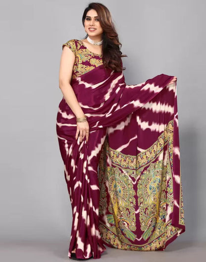 Purple Chiffon Printed Saree