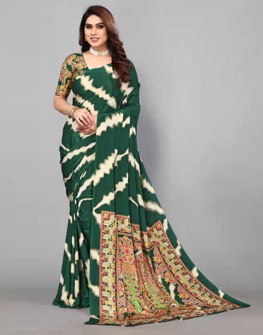 Green Chiffon Printed Saree