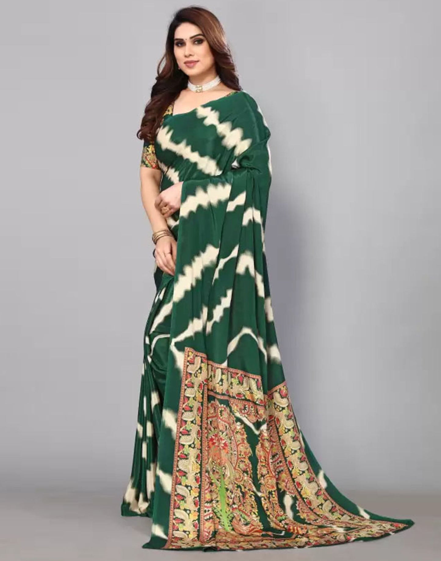 Green Chiffon Printed Saree