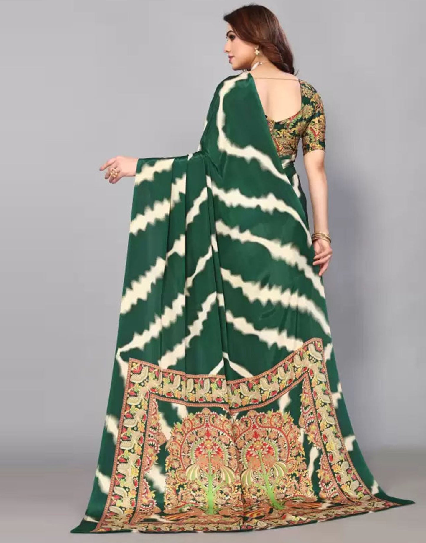 Green Chiffon Printed Saree