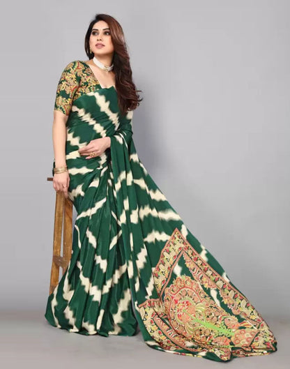 Green Chiffon Printed Saree