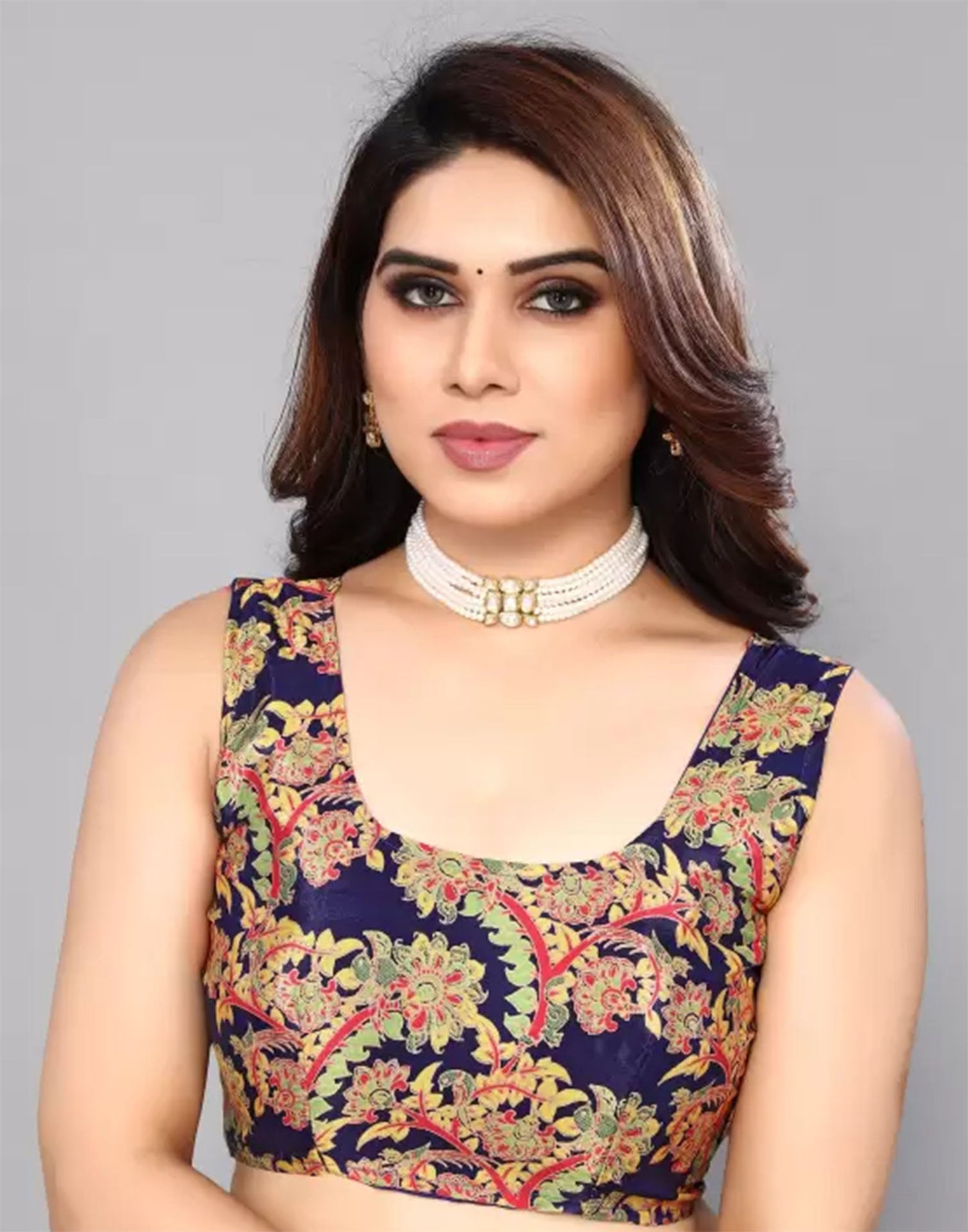 Navy Blue Chiffon Printed Saree