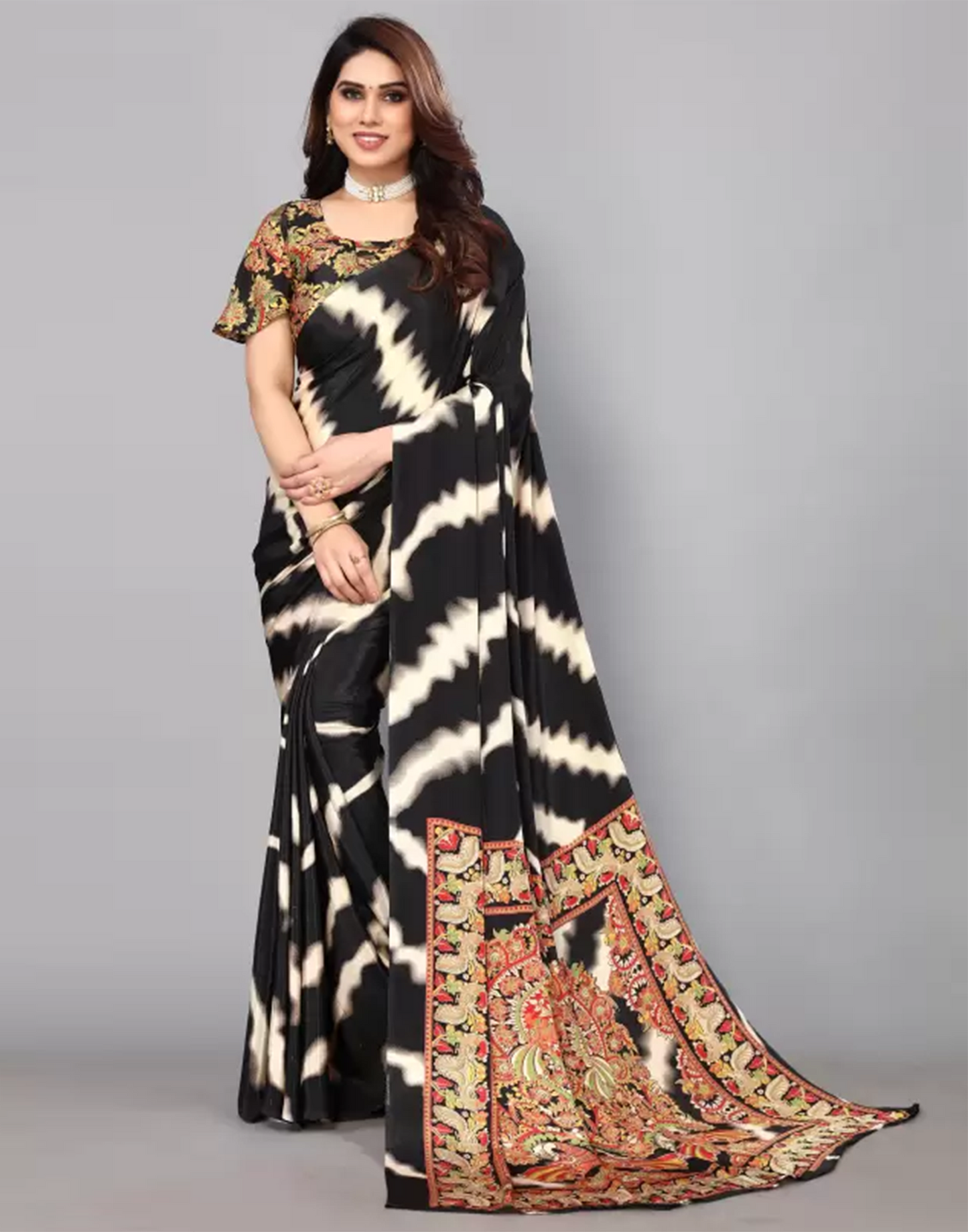 Black Chiffon Printed Saree