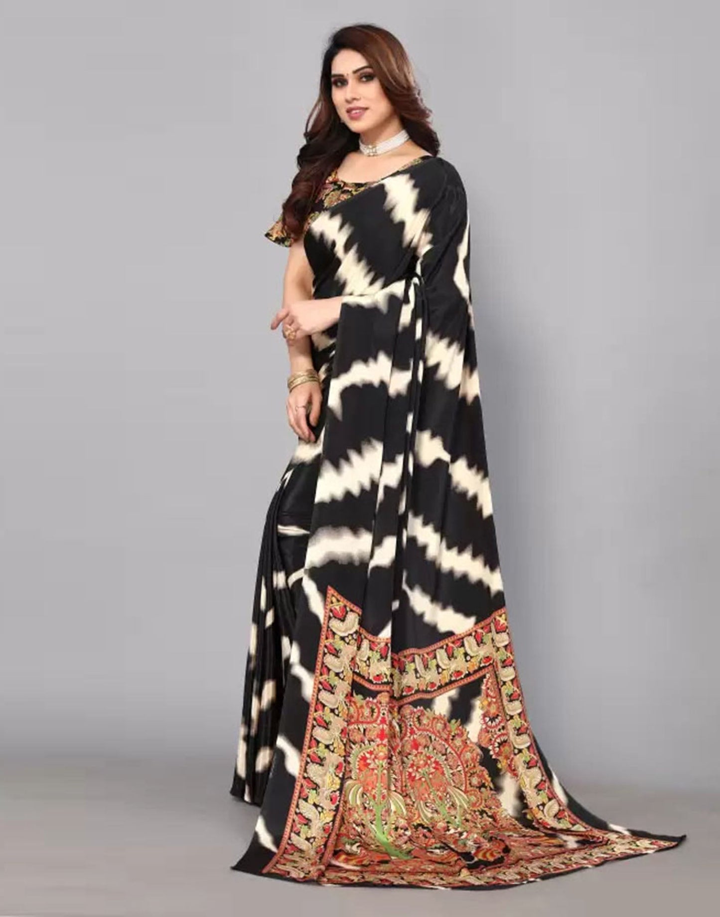 Black Chiffon Printed Saree