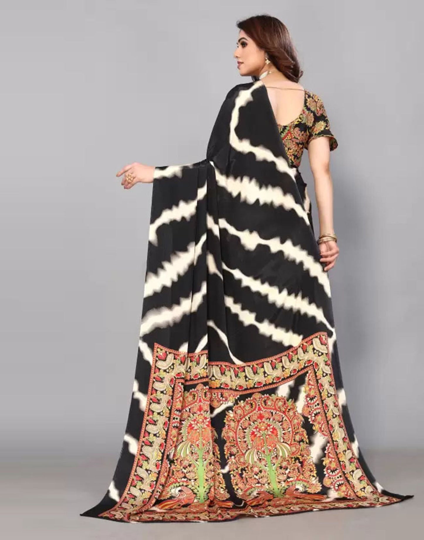 Black Chiffon Printed Saree