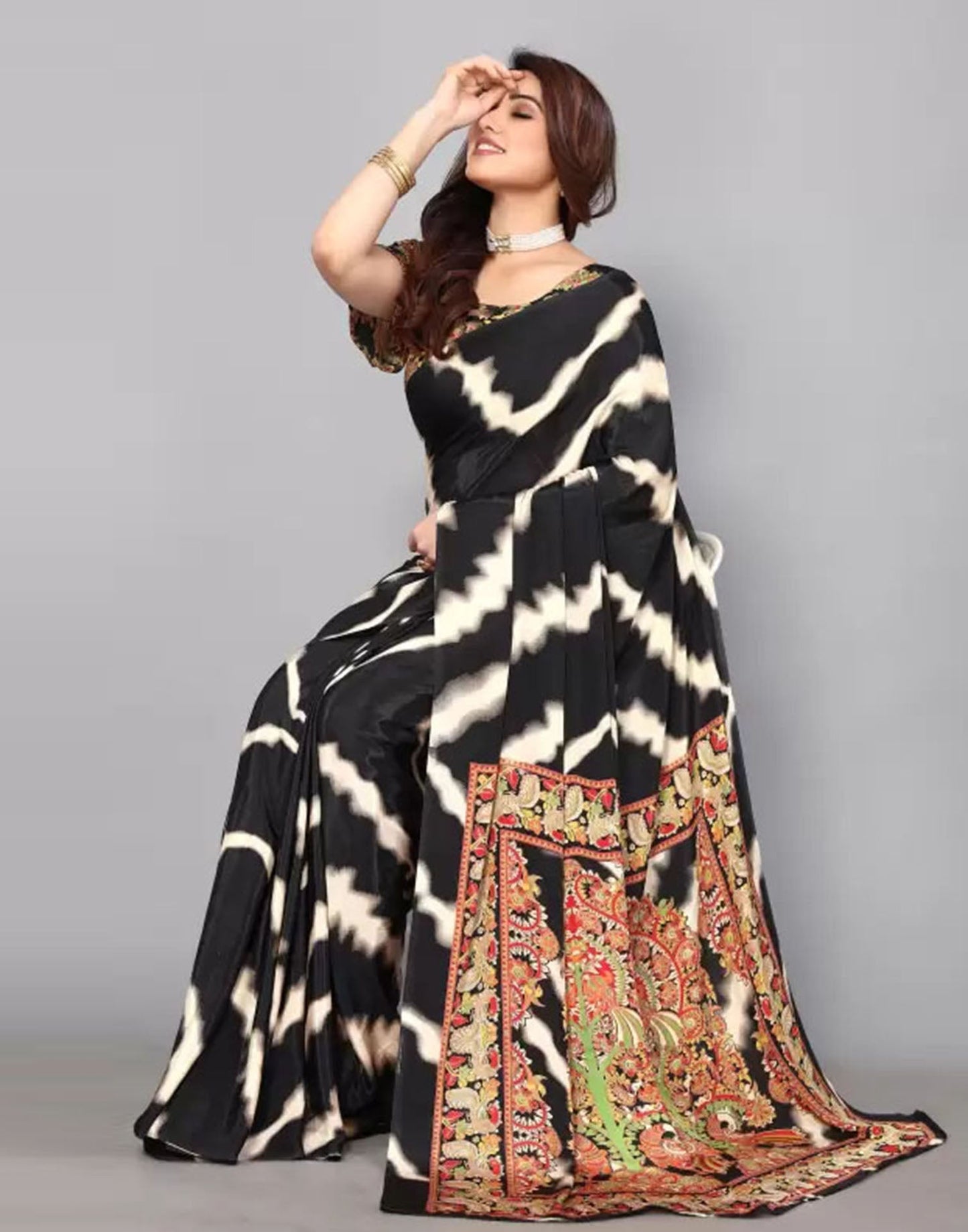 Black Chiffon Printed Saree