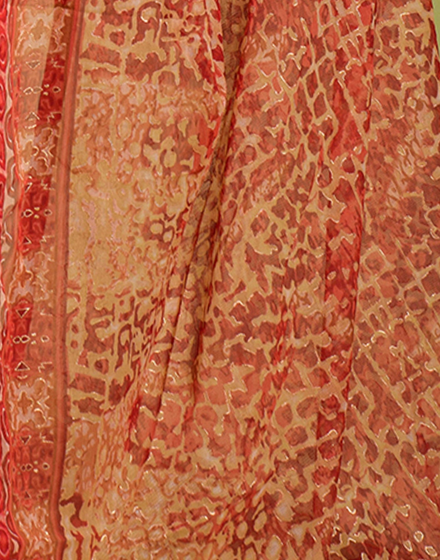 Red Chiffon Printed Saree