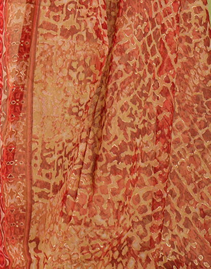 Red Chiffon Printed Saree