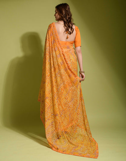 Yellow Chiffon Printed Saree