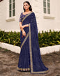 Navy Blue Bandhani Georgette Printed Saree | Leemboodi