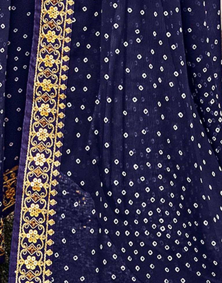 Navy Blue Bandhani Georgette Printed Saree | Leemboodi