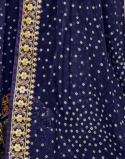 Navy Blue Bandhani Georgette Printed Saree | Leemboodi