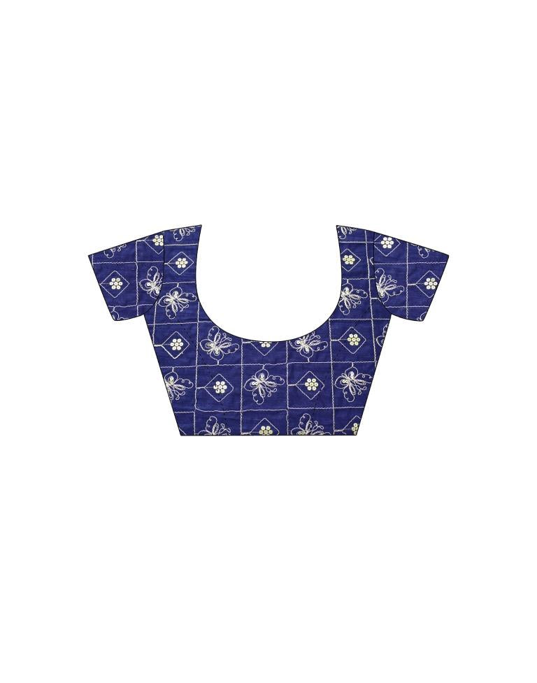 Navy Blue Bandhani Georgette Printed Saree | Leemboodi