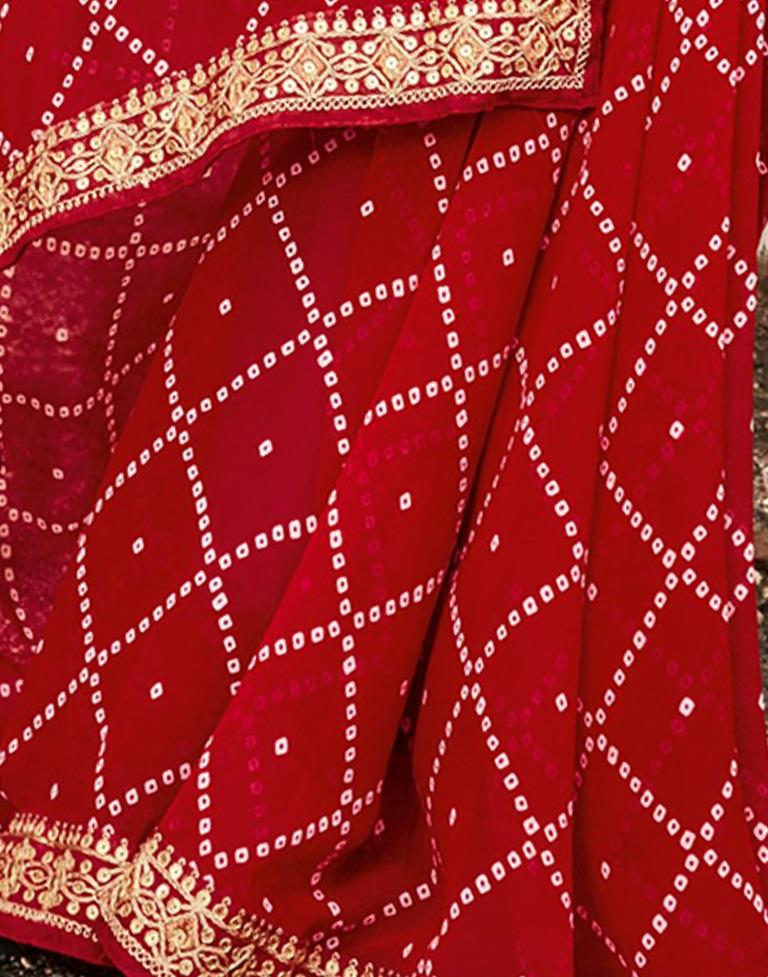 Red Bandhani Georgette Printed Saree | Leemboodi