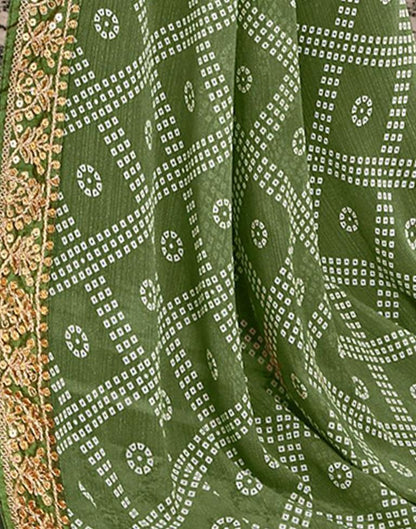 Olive Green Bandhani Georgette Printed Saree | Leemboodi