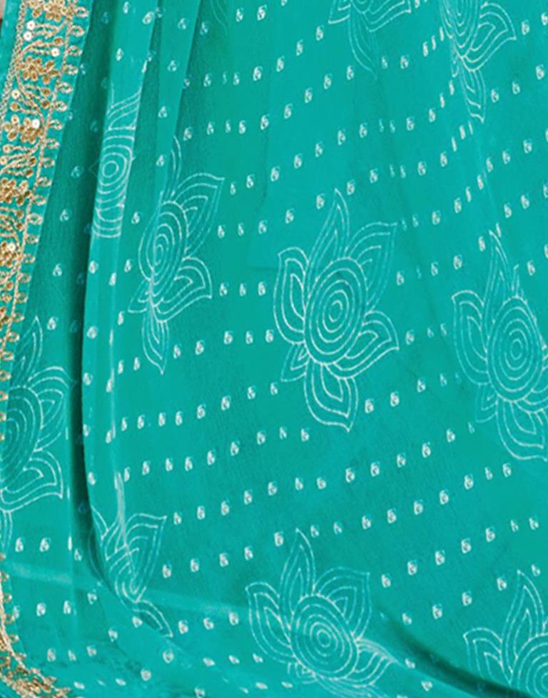 Turquoise Bandhani Georgette Printed Saree | Leemboodi