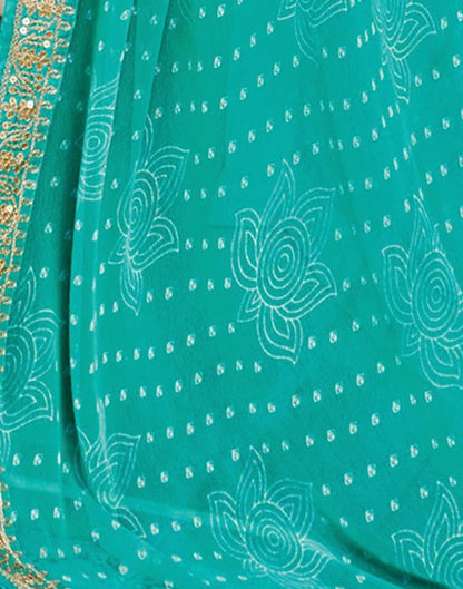 Turquoise Bandhani Georgette Printed Saree | Leemboodi