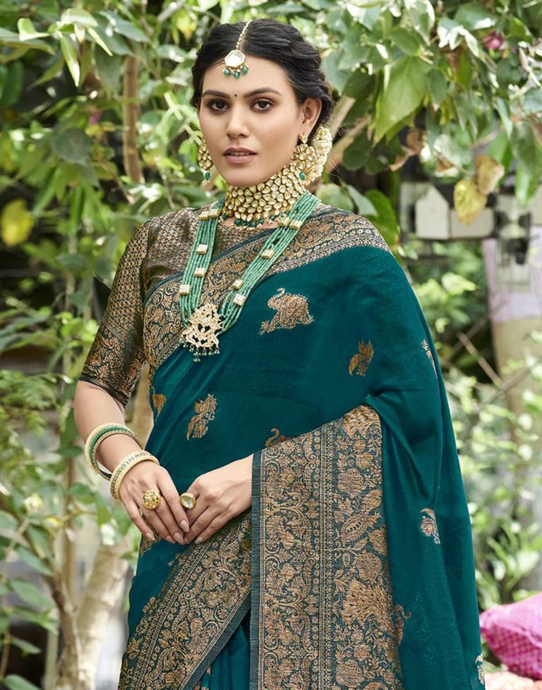 Teal Green Banarasi Silk Weaving Saree | Leemboodi