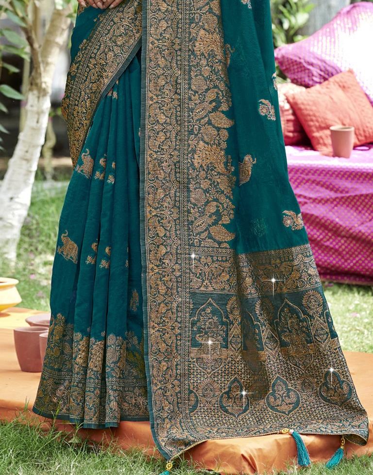 Teal Green Banarasi Silk Weaving Saree | Leemboodi