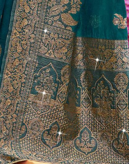 Teal Green Banarasi Silk Weaving Saree | Leemboodi
