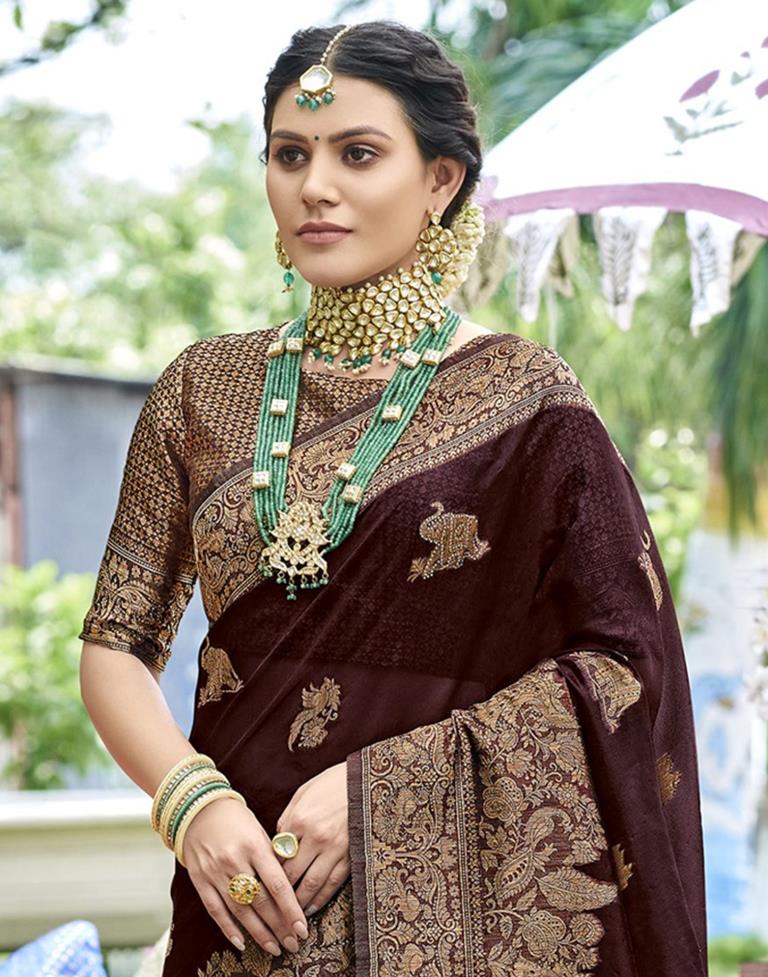 Brown Banarasi Silk Weaving Saree | Leemboodi