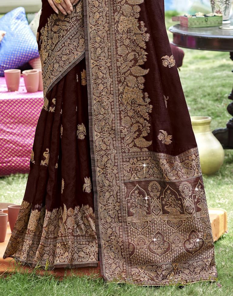 Brown Banarasi Silk Weaving Saree | Leemboodi