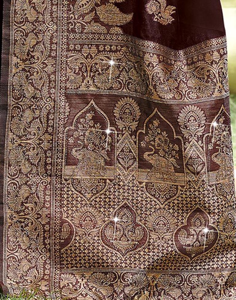 Brown Banarasi Silk Weaving Saree | Leemboodi