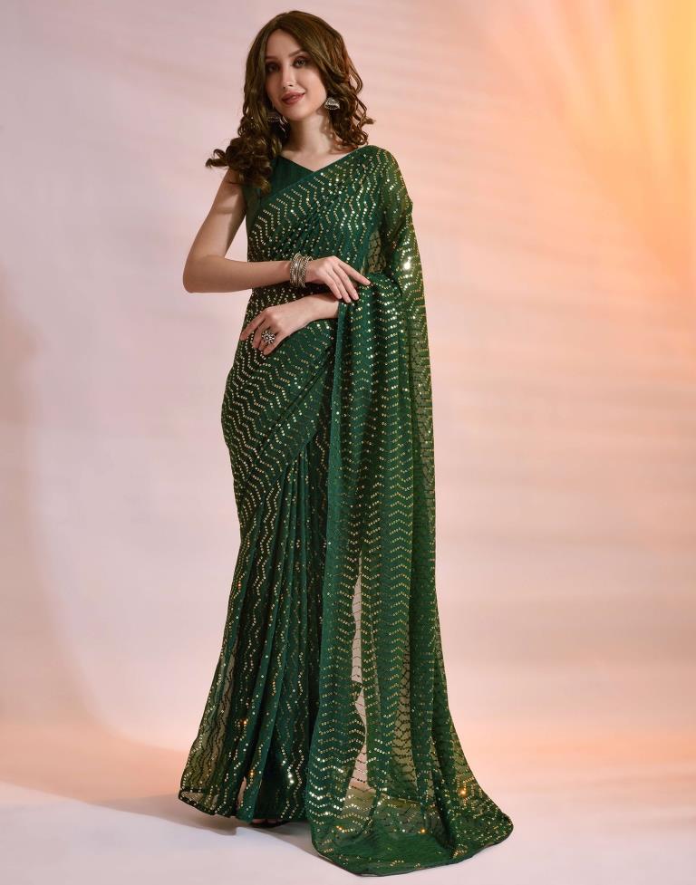 Green Georgette Sequence Saree | Leemboodi