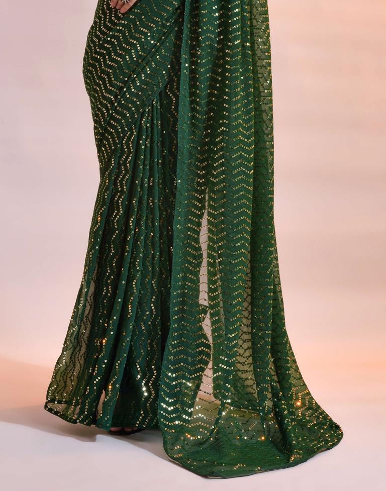 Green Georgette Sequence Saree | Leemboodi