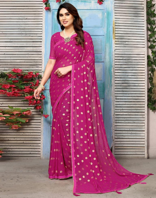 Rani Pink Georgette Printed Saree