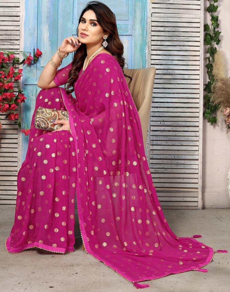 Rani Pink Georgette Printed Saree