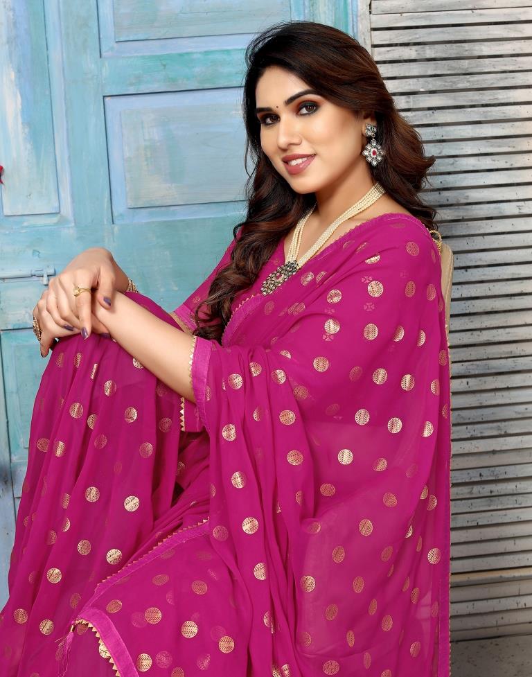 Rani Pink Georgette Printed Saree