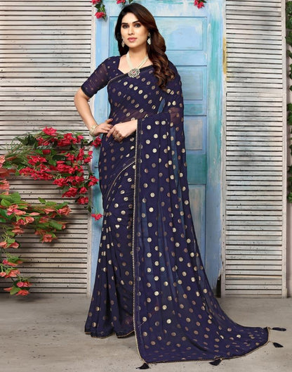 Navy Blue Georgette Printed Saree