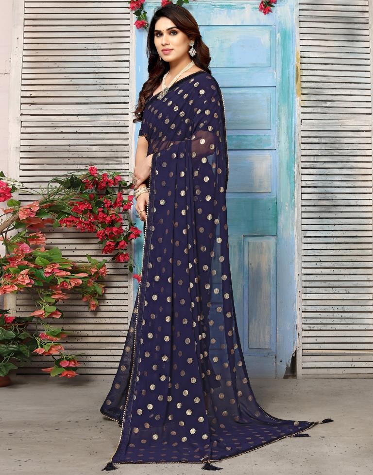 Navy Blue Georgette Printed Saree