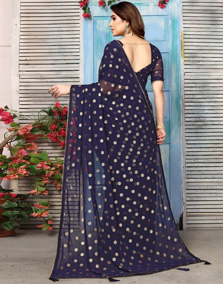 Navy Blue Georgette Printed Saree