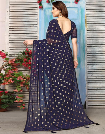 Navy Blue Georgette Printed Saree