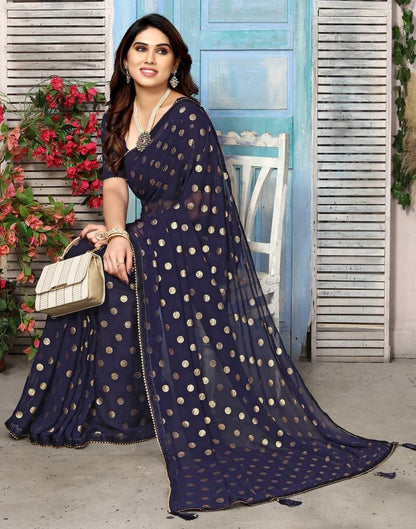 Navy Blue Georgette Printed Saree