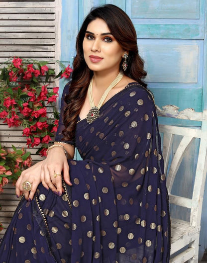 Navy Blue Georgette Printed Saree